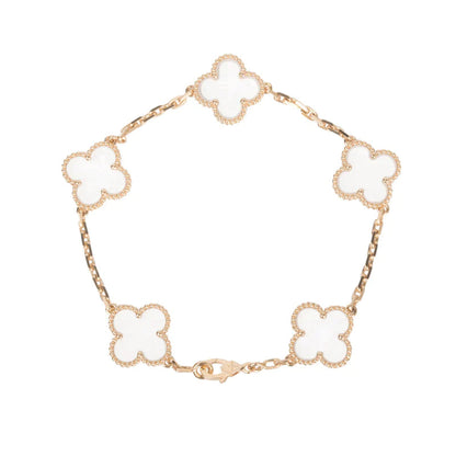 [Rose Jewelrys]CLOVER 5 MOTIF ROCK CRYSTAL PINK GOLD BRACELET