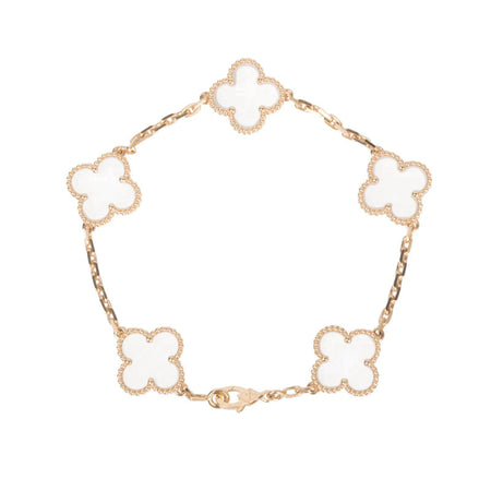 [🌹Rose💎]CLOVER 5 MOTIF ROCK CRYSTAL PINK GOLD BRACELET