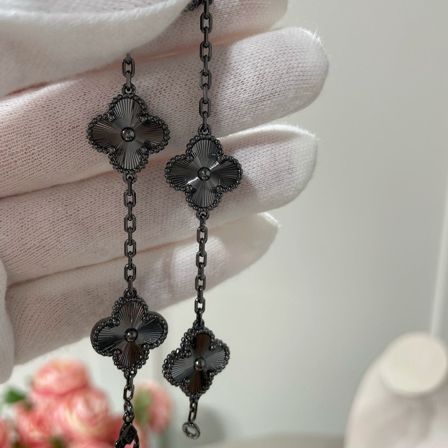 [Rose Jewelrys]CLOVER 5 MOTIF BLACK BRACELET