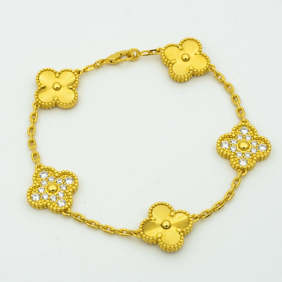 [🌹Rose💎]CLOVER BRACELET 5 MOTIFS GOLD DIAMOND