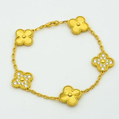 []CLOVER BRACELET 5 MOTIFS GOLD DIAMOND
