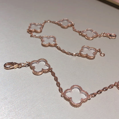 [Rose Jewelrys]CLOVER 5 MOTIF ROCK CRYSTAL PINK GOLD BRACELET