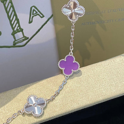 []CLOVER  5 MOTIFS  PURPLE VIOLET BRACELET SILVER