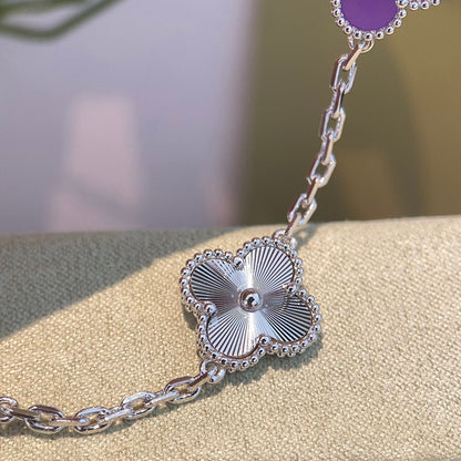 []CLOVER  5 MOTIFS  PURPLE VIOLET BRACELET SILVER