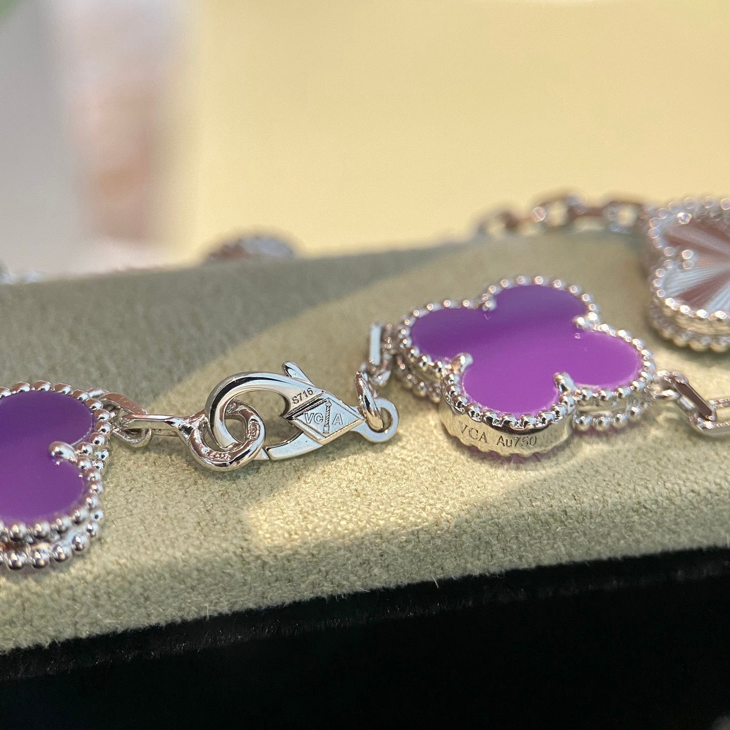 []CLOVER  5 MOTIFS  PURPLE VIOLET BRACELET SILVER