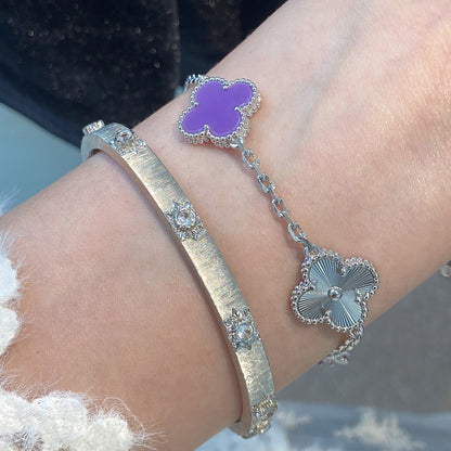 [🌹Rose💎]CLOVER  5 MOTIFS  PURPLE VIOLET BRACELET SILVER
