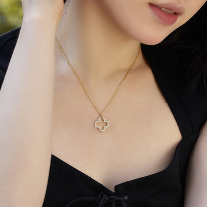 [Rose Jewels]Four-Leaf Clover Hollow Design Exquisite Necklace