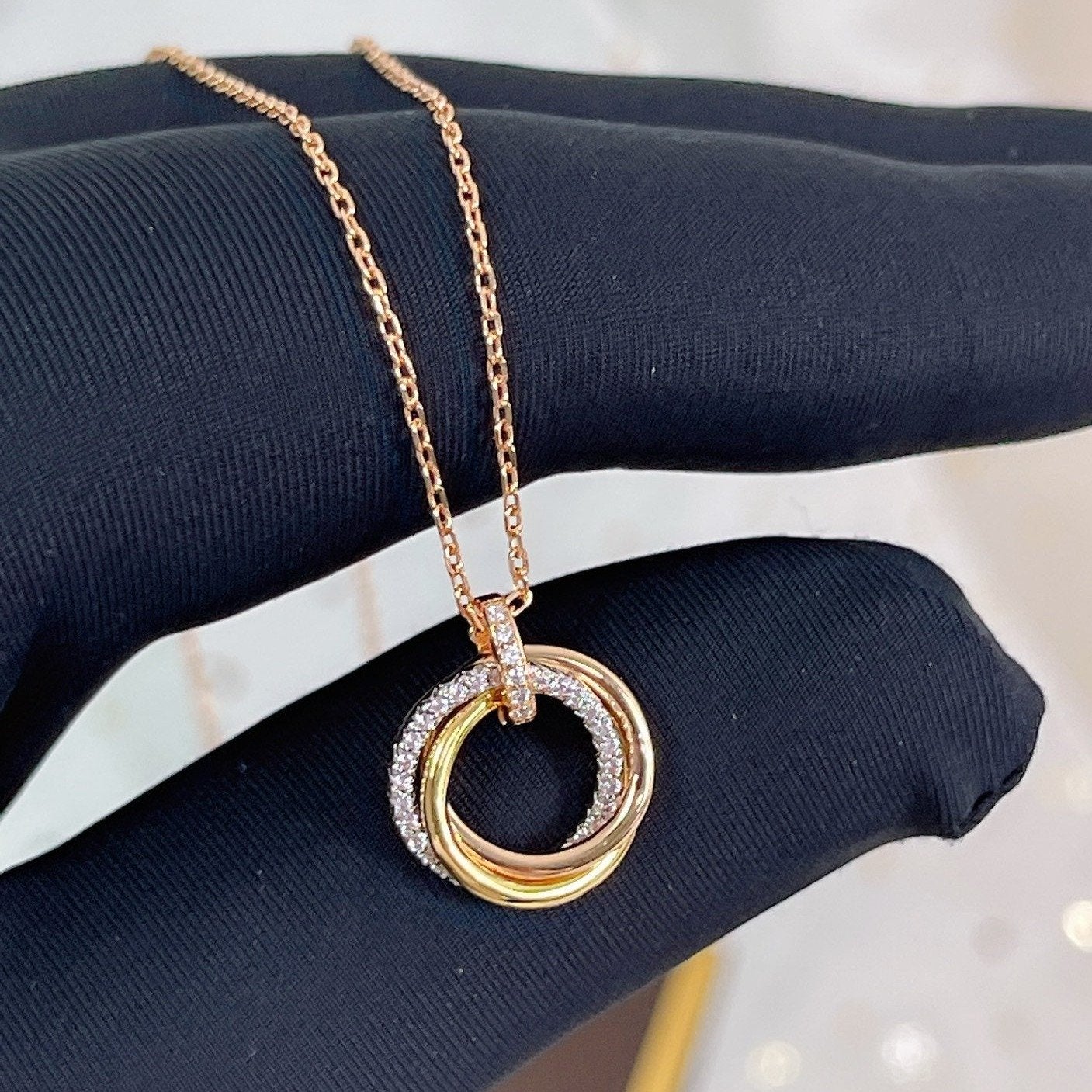 [Rose Jewelrys]TRINITY NECKLACE SILVER GOLD PINK GOLD DIAMONDS