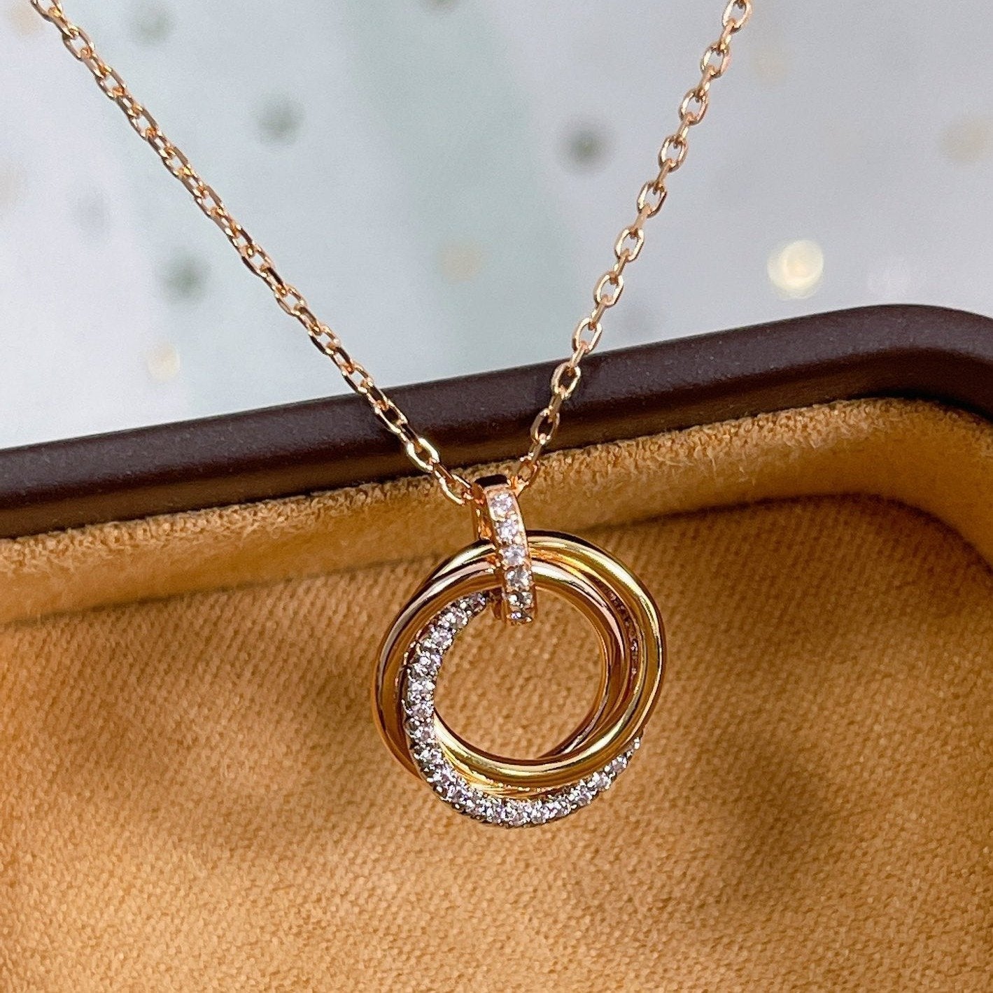 [Rose Jewelrys]TRINITY NECKLACE SILVER GOLD PINK GOLD DIAMONDS