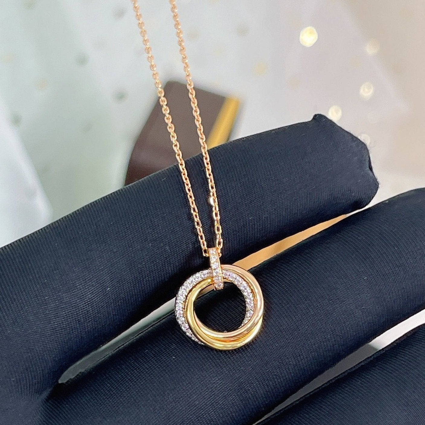 [Rose Jewelrys]TRINITY NECKLACE SILVER GOLD PINK GOLD DIAMONDS
