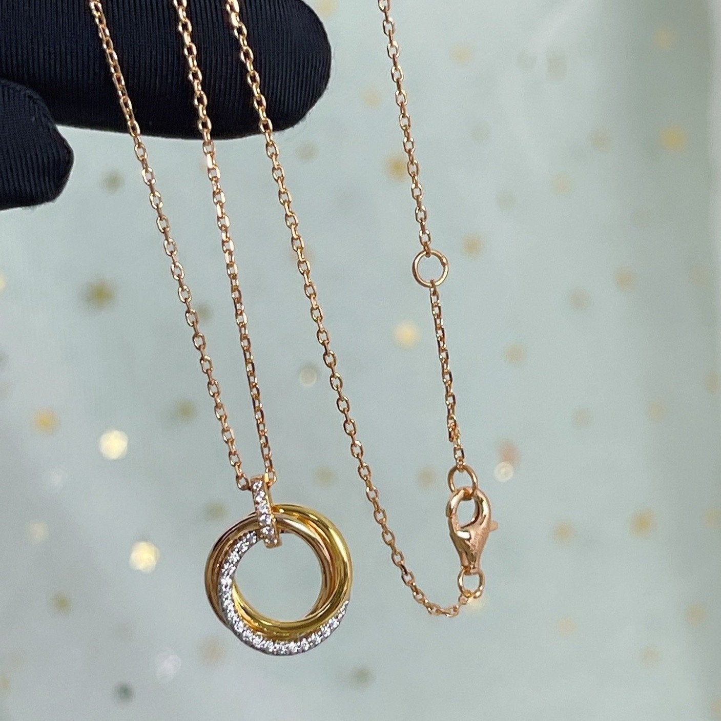 [Rose Jewelrys]TRINITY NECKLACE SILVER GOLD PINK GOLD DIAMONDS