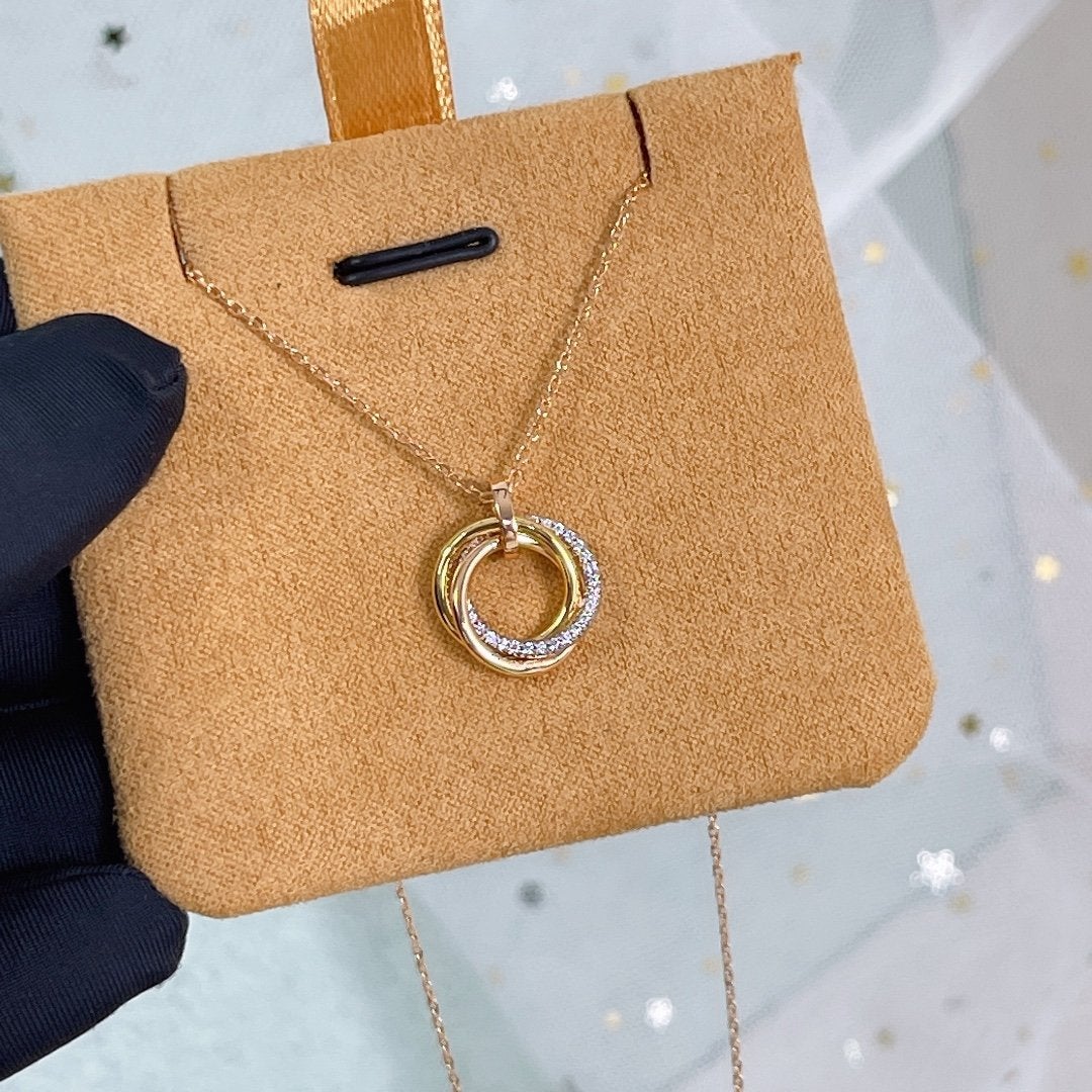 [Rose Jewelrys]TRINITY NECKLACE SILVER GOLD PINK GOLD DIAMONDS