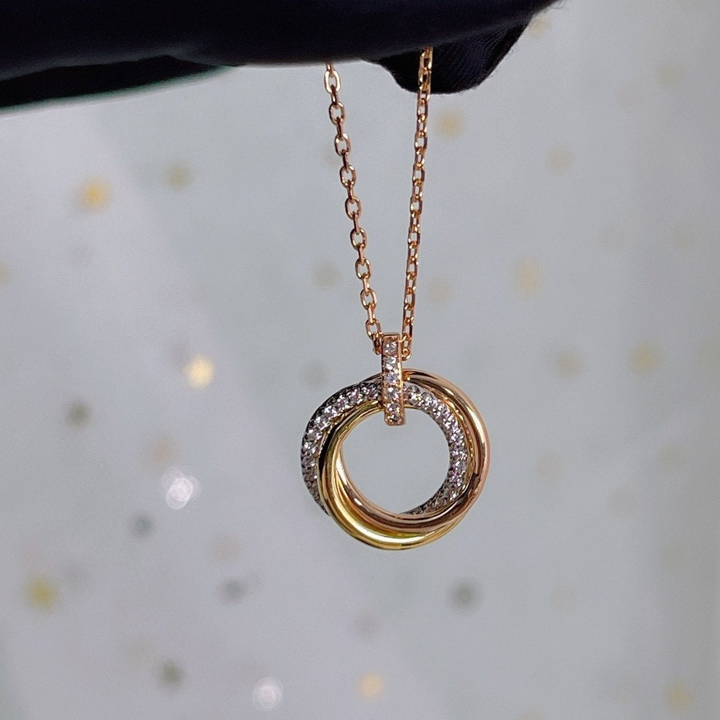 [Rose Jewelrys]TRINITY NECKLACE SILVER GOLD PINK GOLD DIAMONDS