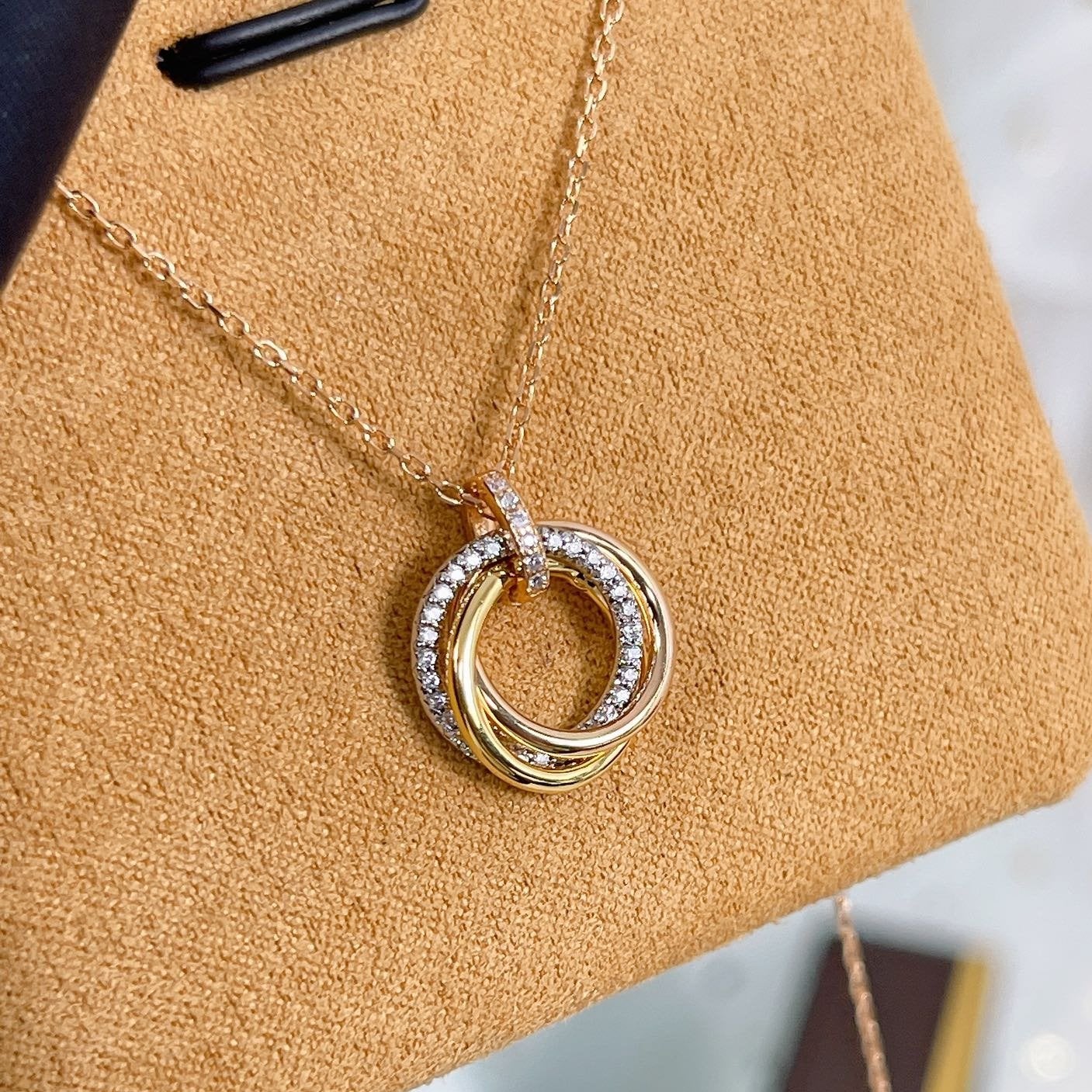[Rose Jewelrys]TRINITY NECKLACE SILVER GOLD PINK GOLD DIAMONDS