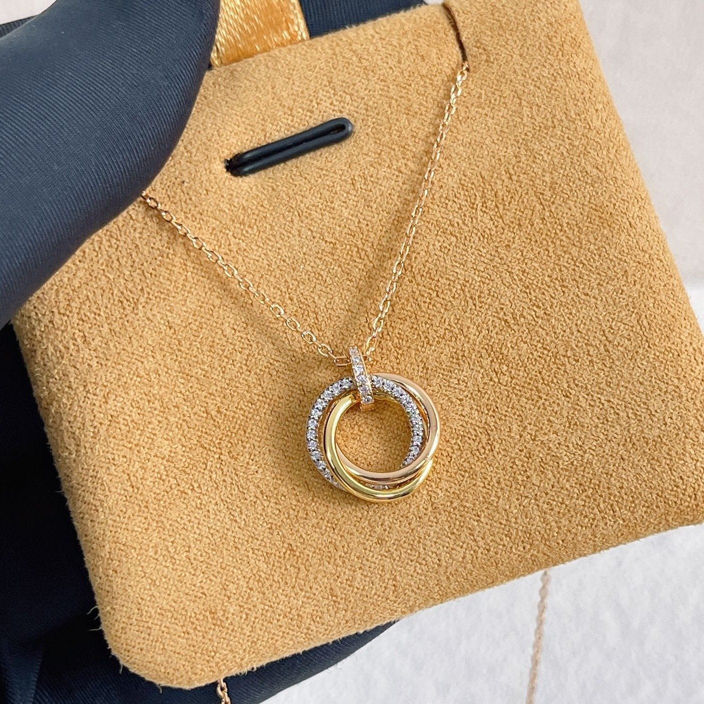 [Rose Jewelrys]TRINITY NECKLACE SILVER GOLD PINK GOLD DIAMONDS
