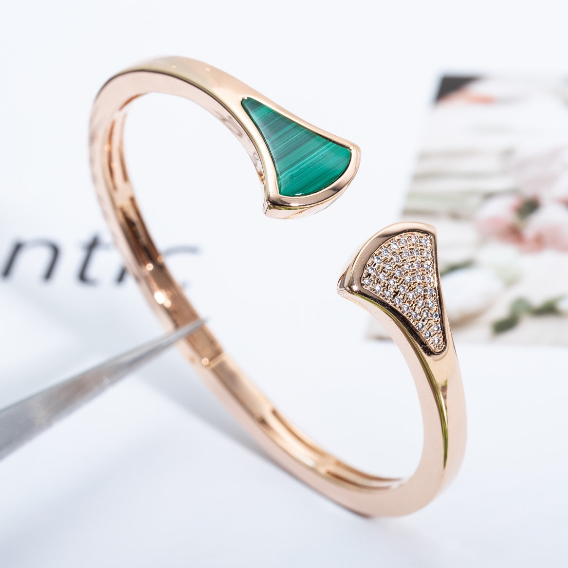 [Rose Jewelrys]DREAM BRACELET OPEN MALACHITE PINK GOLD