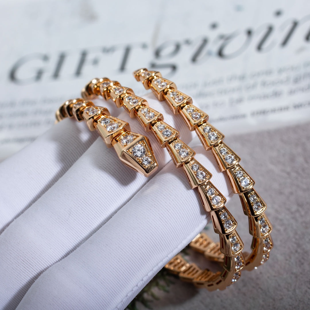 [Rose Jewelrys]SERPENTI BRACELET PINK GOLD DIAMOND DOUBLE ROW