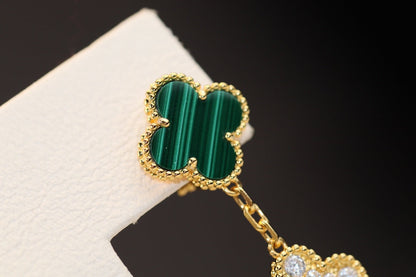[Rose Jewelrys]CLOVER EARRINGS GOLD MALACHITE DIAMOND 3 MOTIF