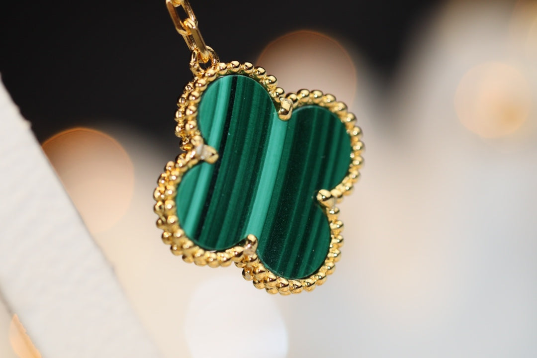 [Rose Jewelrys]CLOVER EARRINGS GOLD MALACHITE DIAMOND 3 MOTIF
