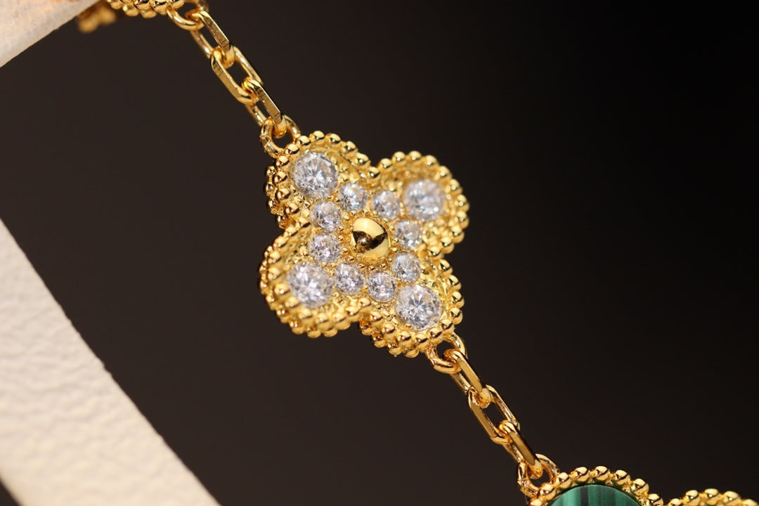 [Rose Jewelrys]CLOVER EARRINGS GOLD MALACHITE DIAMOND 3 MOTIF