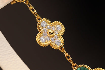 [Rose Jewelrys]CLOVER EARRINGS GOLD MALACHITE DIAMOND 3 MOTIF