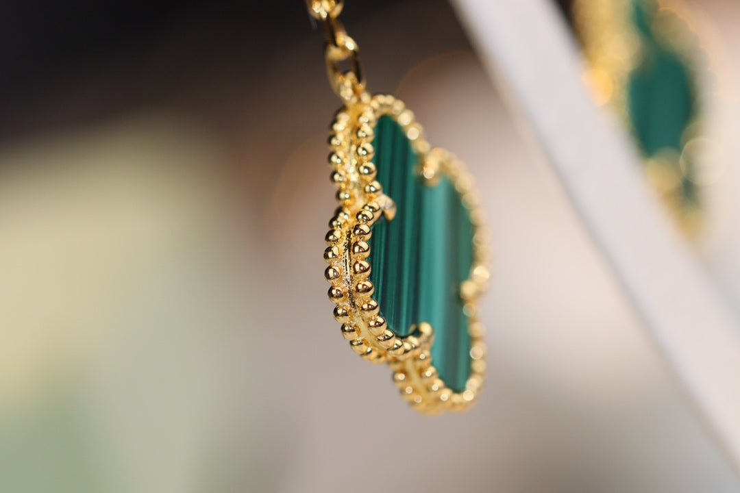 [Rose Jewelrys]CLOVER EARRINGS GOLD MALACHITE DIAMOND 3 MOTIF