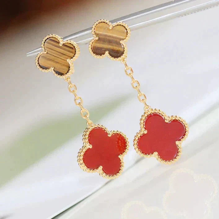 [Rose Jewelrys]CLOVER  2 MOTIF  TIGER EYE CARNELIAN EARRINGS