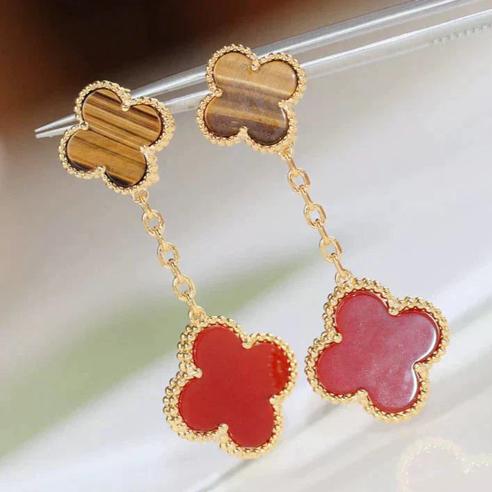 [Rose Jewelrys]CLOVER  2 MOTIF  TIGER EYE CARNELIAN EARRINGS