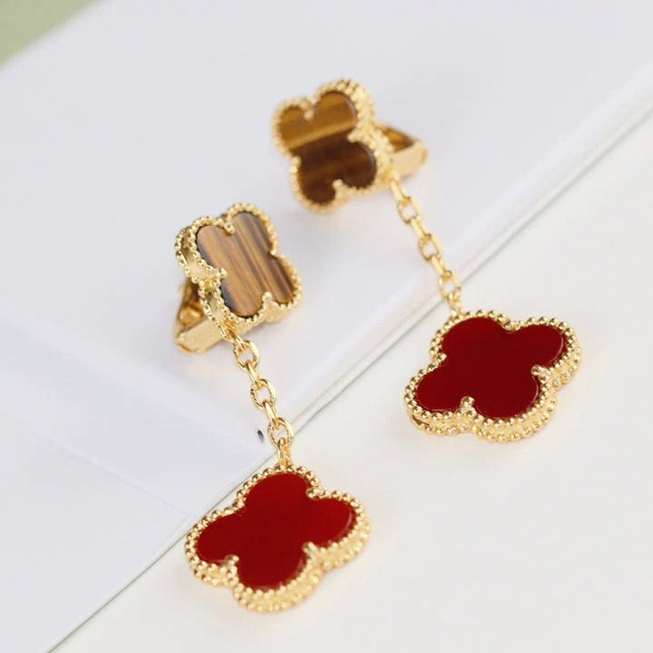 [Rose Jewelrys]CLOVER  2 MOTIF  TIGER EYE CARNELIAN EARRINGS