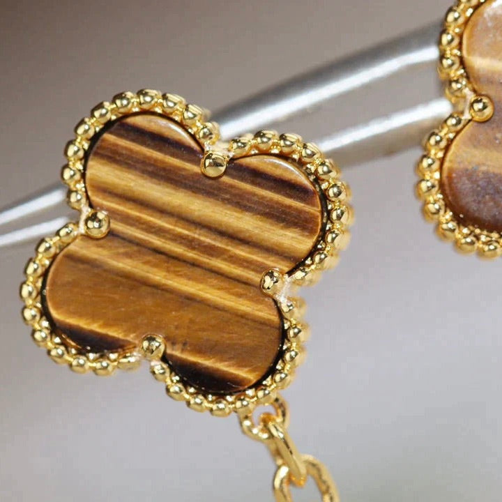 [Rose Jewelrys]CLOVER  2 MOTIF  TIGER EYE CARNELIAN EARRINGS