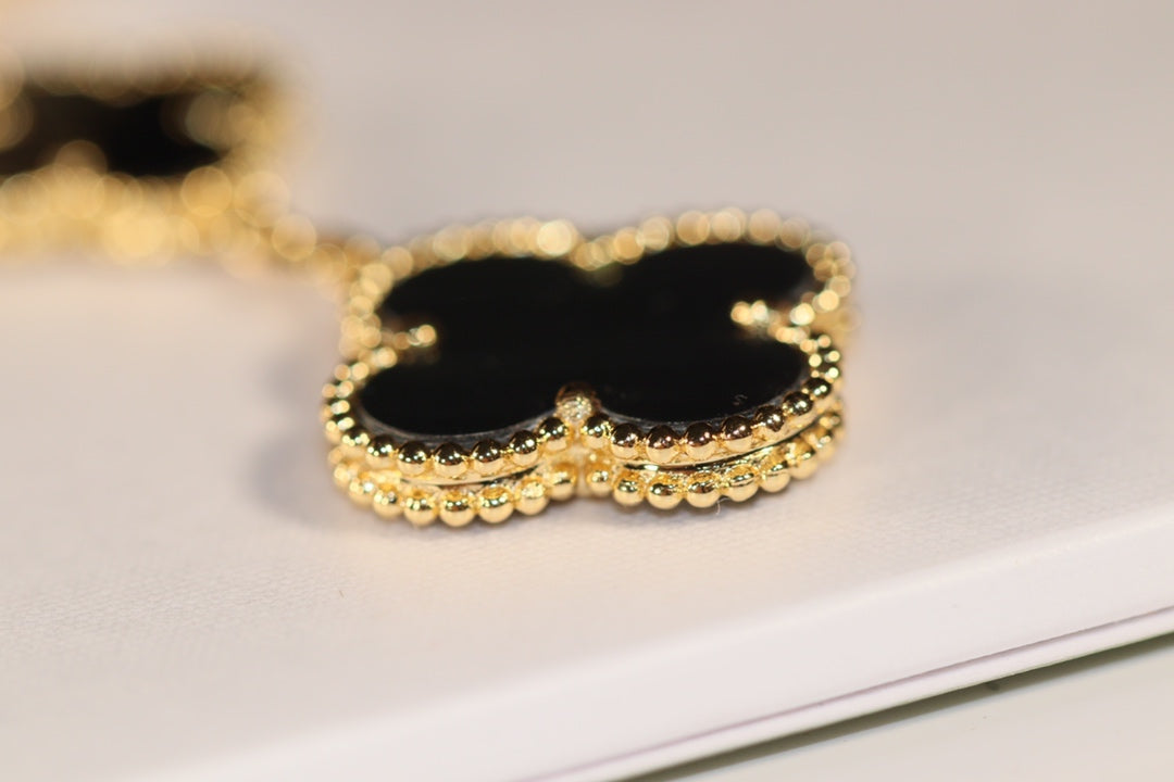 [Rose Jewelrys]CLOVER EARRINGS GOLD ONYX MOP 3 MOTIF