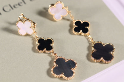 [Rose Jewelrys]CLOVER EARRINGS GOLD ONYX MOP 3 MOTIF