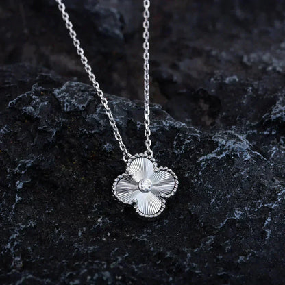 [Rose Jewelrys]CLOVER  15MM DIAMOND LASER NECKLACE SILVER