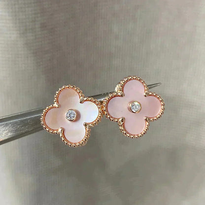 [Rose Jewelrys]CLOVER MEDIUM 1 MOTIFS  PINK MOP DIAMOND EARRINGS