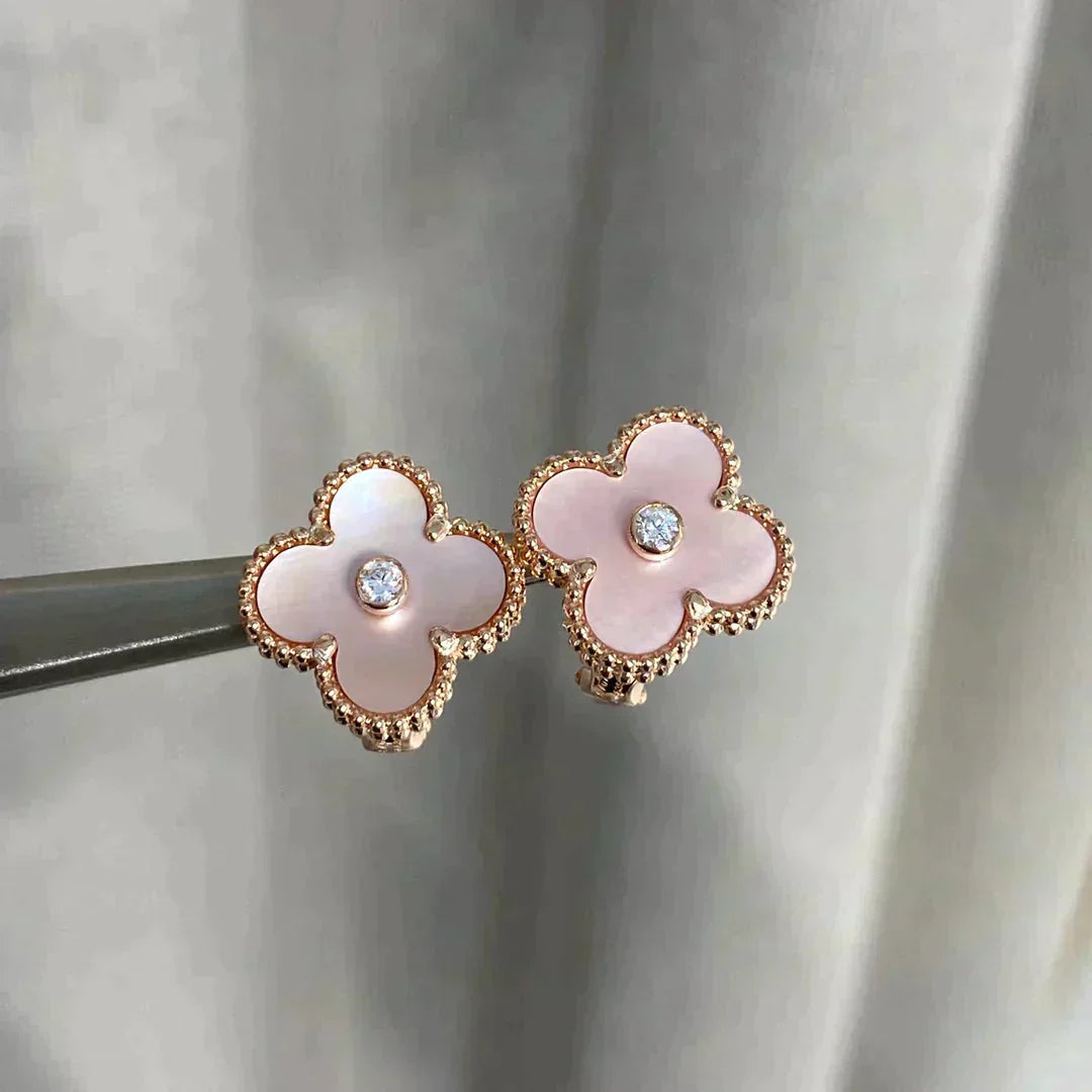 [Rose Jewelrys]CLOVER MEDIUM 1 MOTIFS  PINK MOP DIAMOND EARRINGS