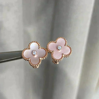 []CLOVER MEDIUM 1 MOTIFS  PINK MOP DIAMOND EARRINGS