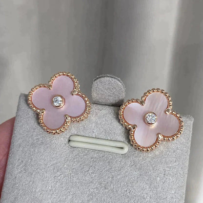 [Rose Jewelrys]CLOVER MEDIUM 1 MOTIFS  PINK MOP DIAMOND EARRINGS