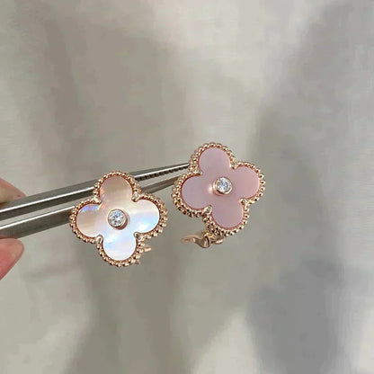 [Rose Jewelrys]CLOVER MEDIUM 1 MOTIFS  PINK MOP DIAMOND EARRINGS