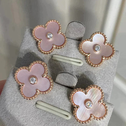[Rose Jewelrys]CLOVER MEDIUM 1 MOTIFS  PINK MOP DIAMOND EARRINGS