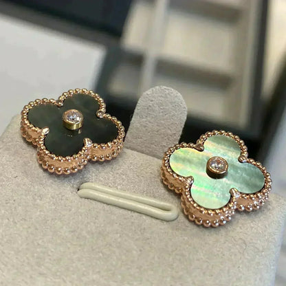 [Rose Jewelrys]CLOVER MEDIUM 1 MOTIFS GRAY MOP  DIAMOND EARRINGS