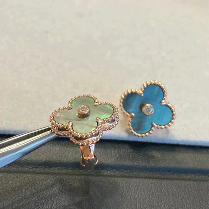 [Rose Jewelrys]CLOVER MEDIUM 1 MOTIFS GRAY MOP  DIAMOND EARRINGS