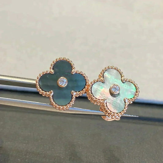 [Rose Jewelrys]CLOVER MEDIUM 1 MOTIFS GRAY MOP  DIAMOND EARRINGS