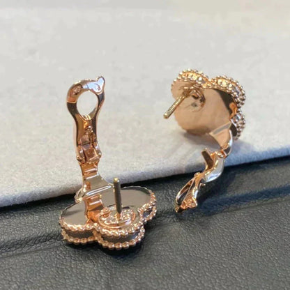 [Rose Jewelrys]CLOVER MEDIUM 1 MOTIFS GRAY MOP  DIAMOND EARRINGS