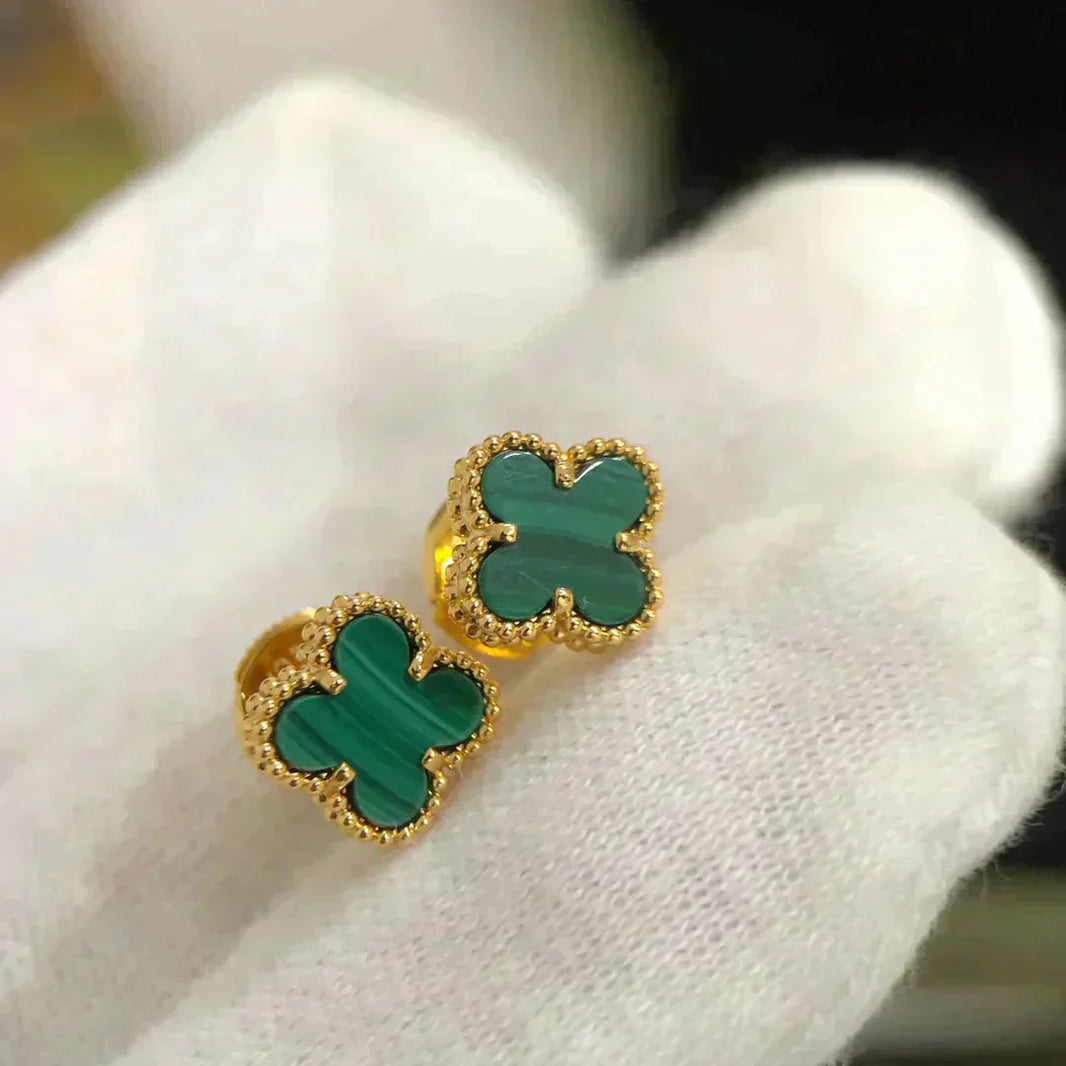[🌹Rose💎]CLOVER MINI 9.5MM MALACHITE  EARRINGS