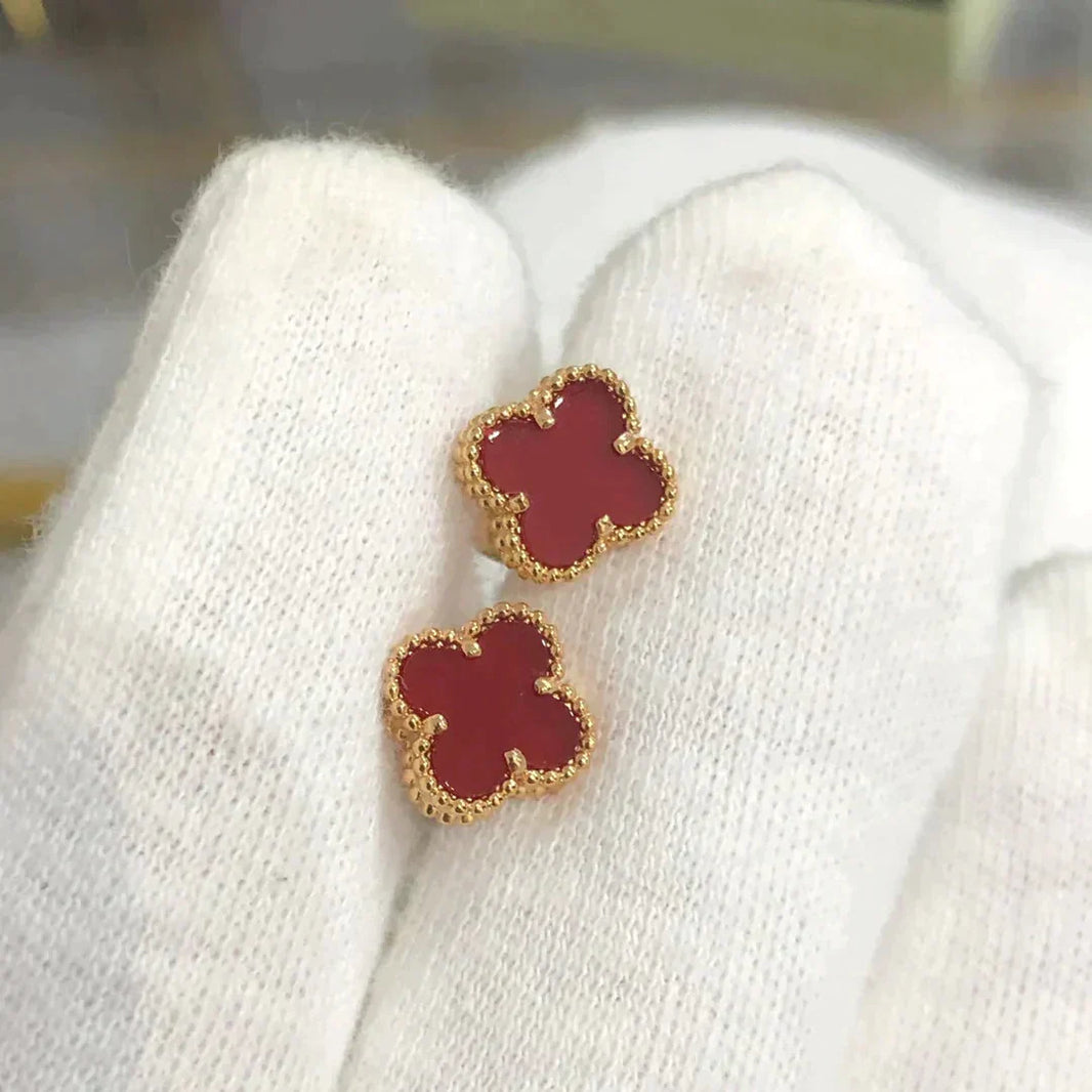 [🌹Rose💎]CLOVER MINI 9.5MM CARNELIAN EARRINGS