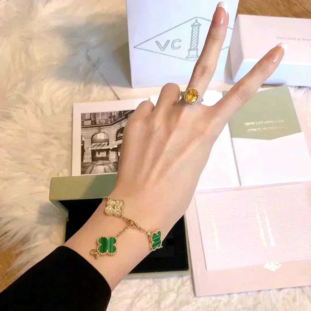 [Rose Jewelrys]CLOVER  5 MOTIF MALACHITE DIAMOND BRACELET