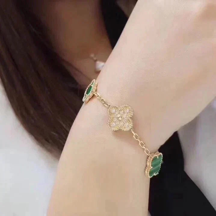 [Rose Jewelrys]CLOVER  5 MOTIF MALACHITE DIAMOND BRACELET