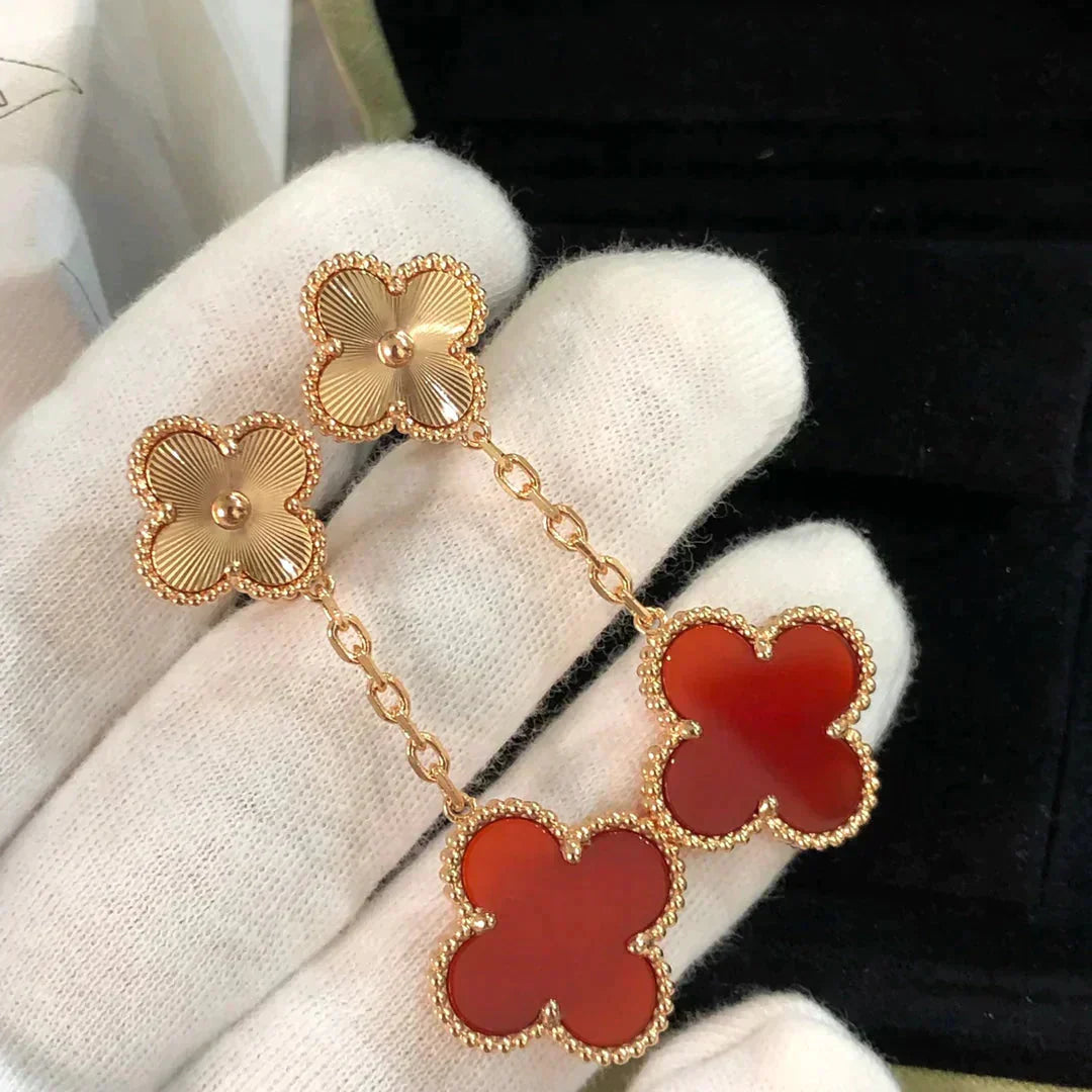 [Rose Jewelrys]CLOVER 2 MOTIF  LASER CARNELIAN EARRINGS