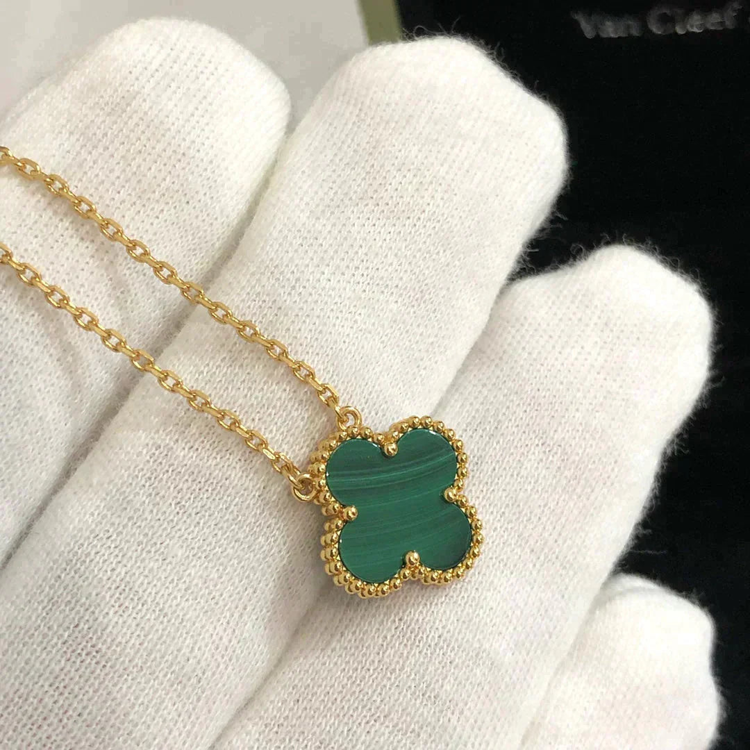 [Rose Jewelrys]CLOVER 15MM MALACHITE SINGLE FLOWER  NECKLACE