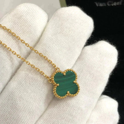 [Rose Jewelrys]CLOVER 15MM MALACHITE SINGLE FLOWER  NECKLACE